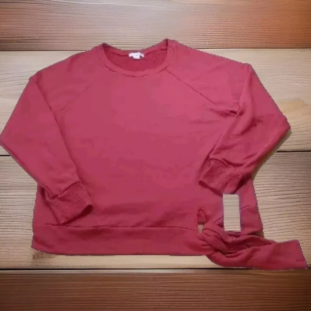 Ten Sixity Sherman Raglan Sweatshirt Woman XL Terry Tie Front Red Lipstick NWT